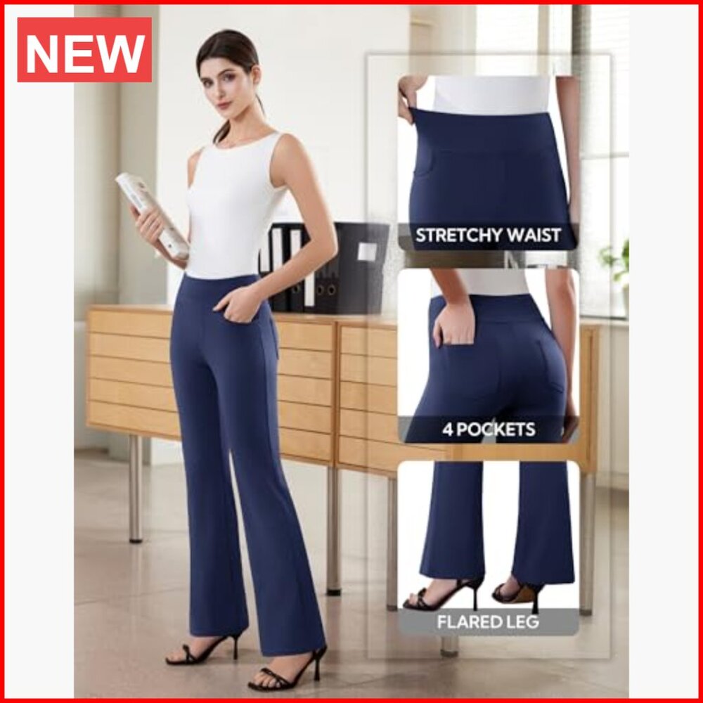 Stretchy Polyester Spandex Work Pants Pull On Fla… - image 5